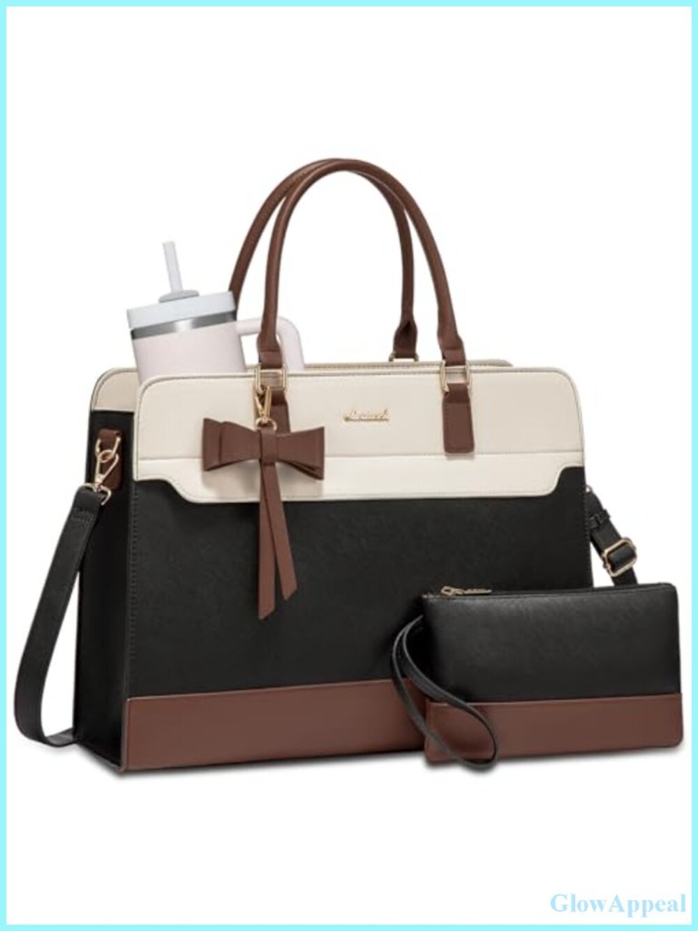 Waterproof PU Leather Laptop Tote Bag for Women, 17.3 Inch Briefcase Teacher